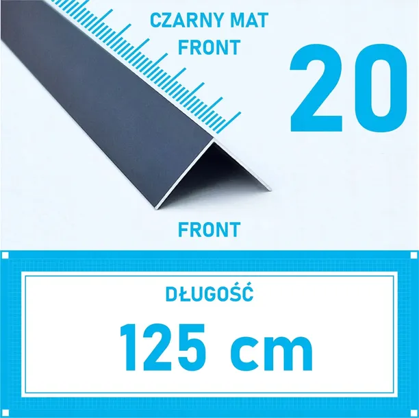 Kątownik aluminiowy anod CZARNY MAT 20x20mm 125cm
