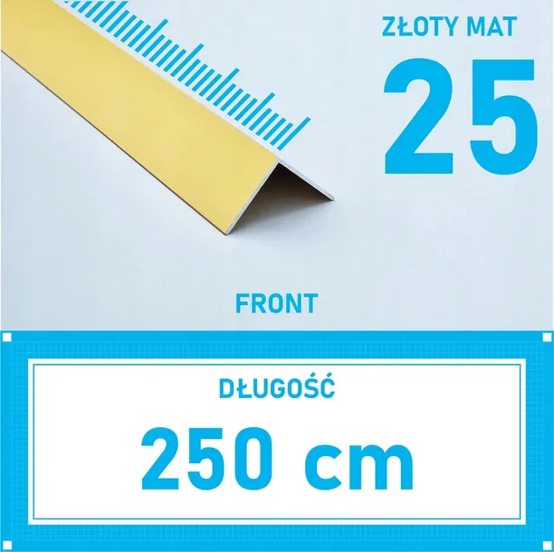 KĄTOWNIK aluminiowy ZŁOTY MAT 25x25mm anodowany 250cm