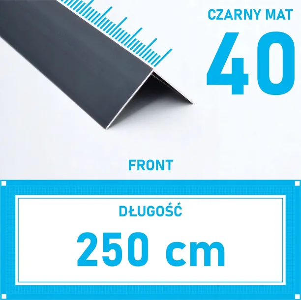 KĄTOWNIK aluminiowy CZARNY 40x40mm anodowany 250cm