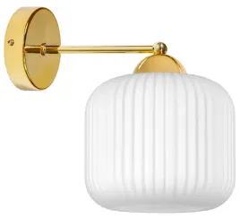 zlota-lampa-kinkiet-scienny-nowoczesna-szklany-klosz-bialy-ryflowany-led