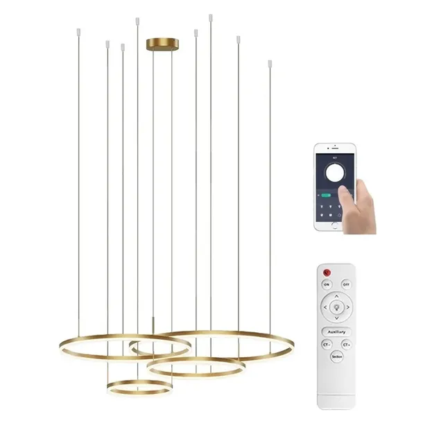 LAMPA ANTRESOLA RINGI ZŁOTA 100 80 60 40 174W H500CM BLUETOOTH DARMAT LIGHT