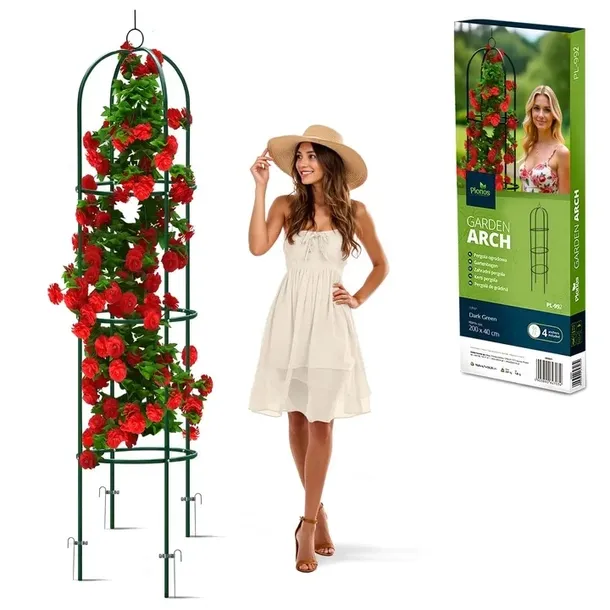 Pergola ogrodowa kolumnowa metalowa zielona na róże kwiaty 200x40cm + kotwy