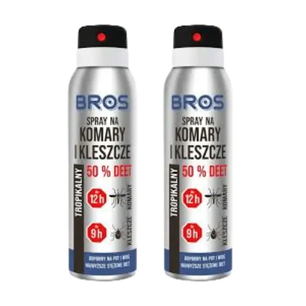 BROS DEET Spray 50% Na Komary Kleszcze Skuteczny Długie Działanie 90ml x2