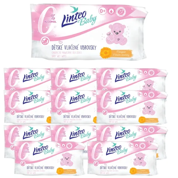 LINTEO BABY Chusteczki Nawilżane dla Dzieci z Nagietkiem x12 opakowań