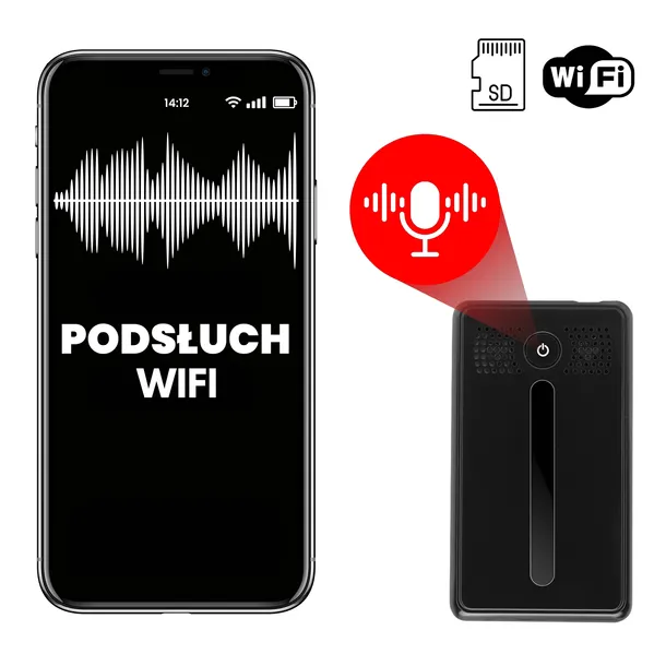 PODSŁUCH DYKTAFON ZDALNY WIFI NAGRYWANIE DETEKCJA GŁOSU NA ŻYWO MKAR02