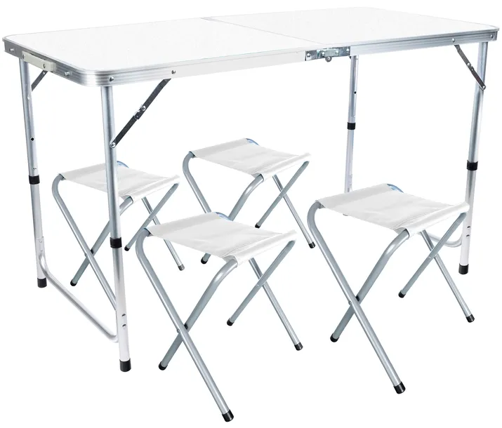 Składany stół turystyczny Gotel 120x60cm z 4 stołkami, regulowana wysokość,