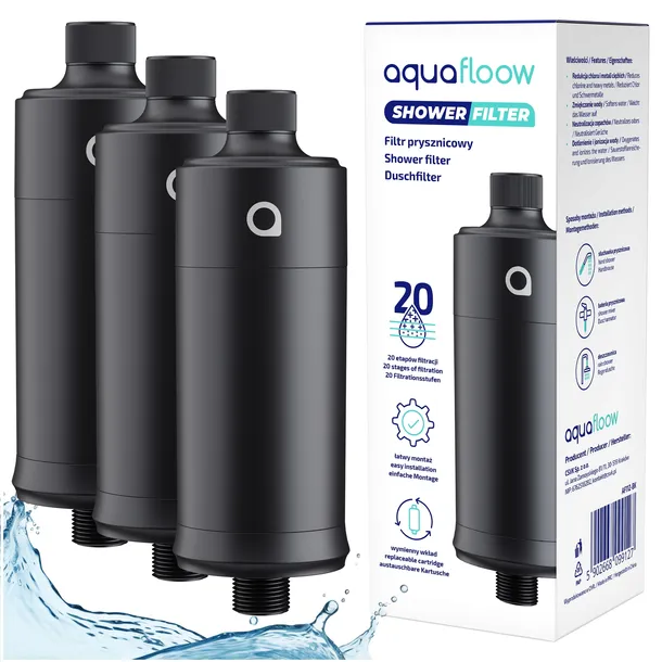 Filtr do wody prysznicowy AquaFloow pod prysznic usuwa chlor - 3 sztuki