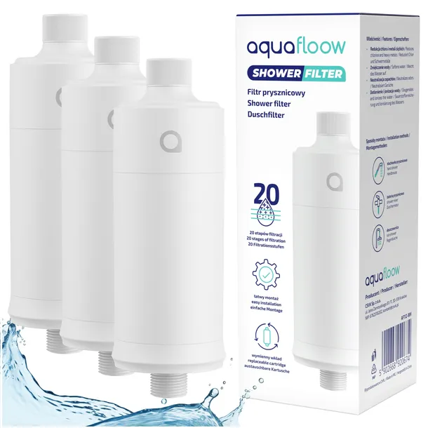 3x Filtr prysznicowy AquaFloow wkład oczyszczający wodę do twardej wody
