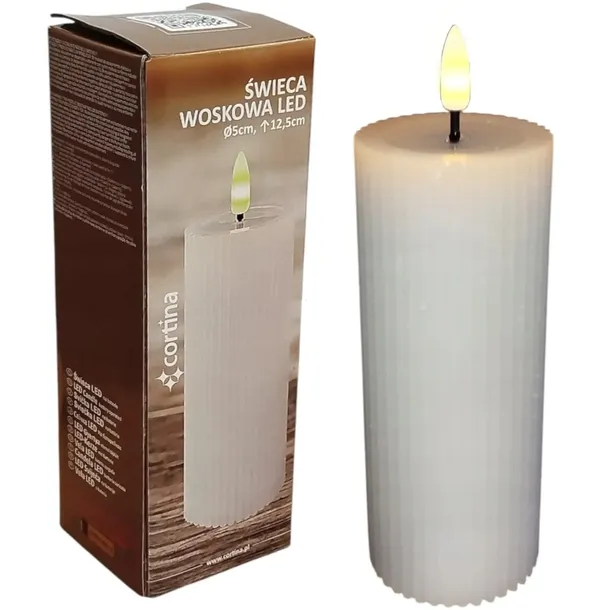 Świeca Woskowa Karbowana CORTINA 17/25/PHN Znicz LED fi5 Biała 12,5cm