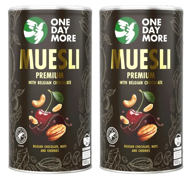 Zestaw 2x Musli Premium z Belgijską Czekoladą 500g fit OneDayMore wiśniowe