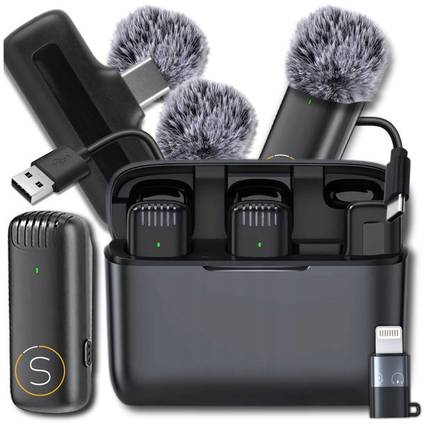 2x Mikrofon Bezprzewodowy do Nagrywania Krawatowy do Android USB-C iPhone
