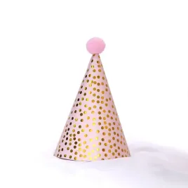 czapeczka-urodzinowa-rozowa-w-zlote-kropki-z-pomponem-urodziny-impreza