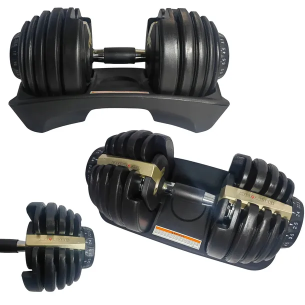 HANTEL REGULOWANY Z PODSTAWKĄ HANTLE REGULOWANE L4F GOLD EDITION 2,5-24kg