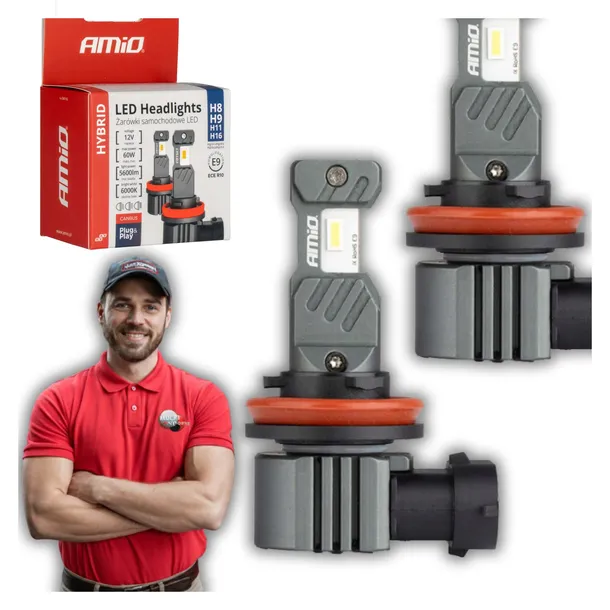 Żarówki Led Hybrid H8 H9 H11 H16 Mocne Białe 6000K Do Auta Canbus 2Szt