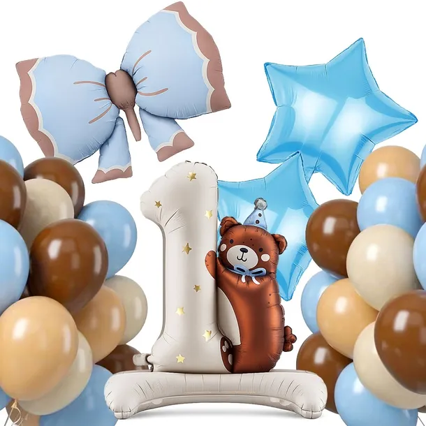 BALONY DEKORACJE ŚCIANKA ZESTAW BALONÓW NA ROCZEK 1 URODZINY MIŚ 44 SZT