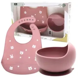 miska-z-przyssawka-sliniak-silikonowy-z-kieszonka-dla-dzieci-zestaw-pink