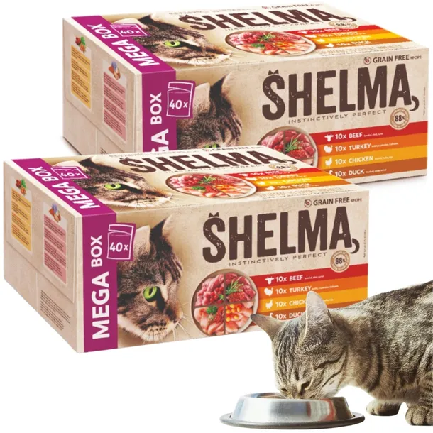 80 x Mokra Karma Dla Kota SHELMA Mega Box Fileciki Mix 4 Smaki 85g Bez Zbóż