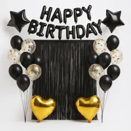 Zdjęcie produktu ZESTAW BALONÓW URODZINY - CZARNY ZŁOTY - DEKORACJA KURTYNA ŚCIANKA