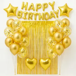 Zdjęcie produktu ZESTAW BALONÓW URODZINY - ZŁOTY - DEKORACJA URODZINOWA KURTYNA ŚCIANKA