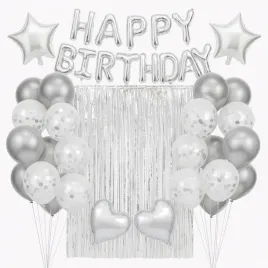 Zdjęcie produktu ZESTAW BALONÓW URODZINY - SREBRNY - DEKORACJA URODZINOWA ŚCIANKA