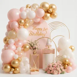 Zdjęcie produktu GIRLANDA BALONOWA RÓŻOWA ZŁOTA BIAŁA - ZESTAW DEKORACJA URODZINOWA 125SZT