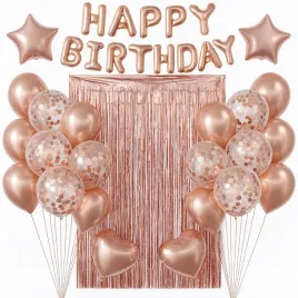 Zdjęcie produktu ZESTAW BALONÓW URODZINY - RÓŻOWE ZŁOTO - DEKORACJA KURTYNA ŚCIANKA