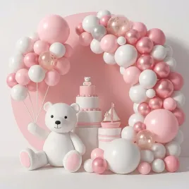 Zdjęcie produktu Girlanda Balonowa RÓŻOWA BIAŁA ZESTAW BALONÓW Ślub Urodziny Komunia 107szt