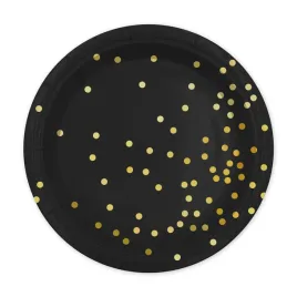 talerzyki-papierowe-czarne-w-zlote-kropki-18cm-jednorazowe-6szt