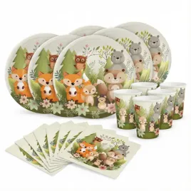 zestaw-naczyn-i-serwetek-lesne-zwierzatka-wielokolorowy-22-elementy