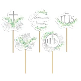 topper-na-tort-babeczki-pierwsza-komunia-swieta-eukaliptus-srebrny-5szt