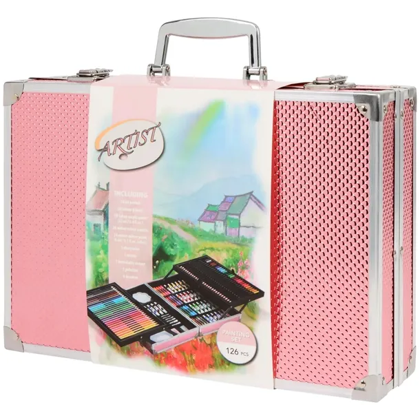 Artystyczna Walizka Kuferek przybory do malowania i rysowania 126 pcs PINK