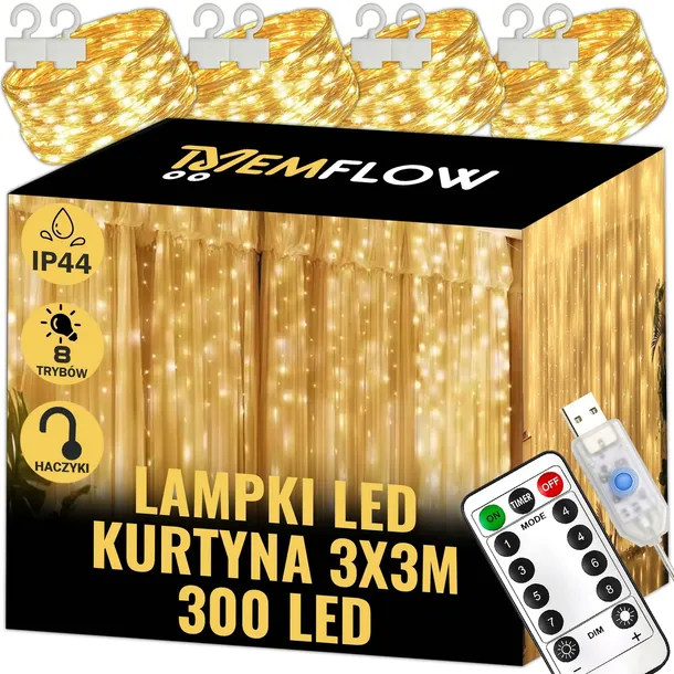 KURTYNA ŚWIETLNA LED 3x3 Lampki x 300 Świąteczne Choinkowe Girlanda Na Okno