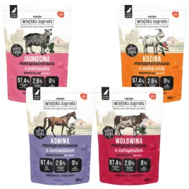 wiejska-zagroda-monobialkowa-mokra-karma-dla-psa-mix-smakow-4-x-500g