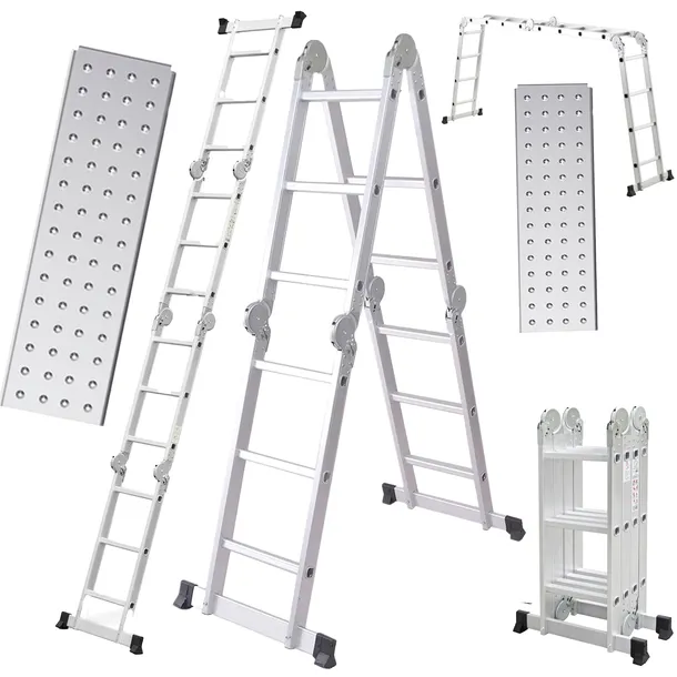 Drabina Aluminiowa przegubowa 4x3 podest 150kg Wielofunkcyjna Składana 4,4m