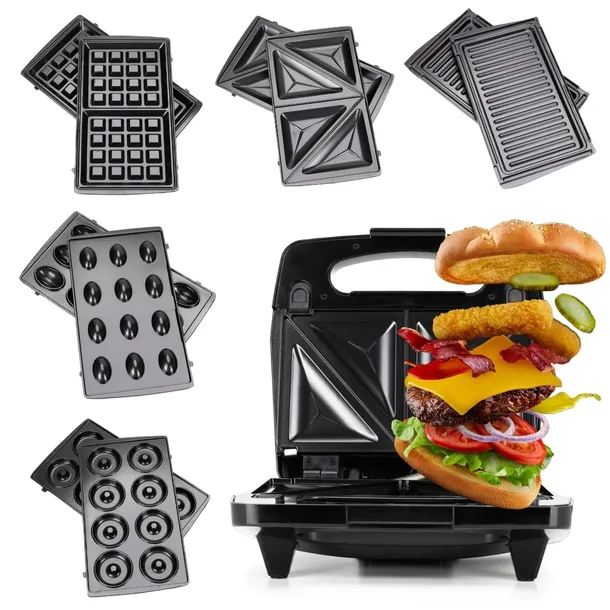 OPIEKACZ DO ORZESZKÓW SANDWICH GRILL ELEKTRYCZNY GOFROWNICA 5-w-1 KAMILLE