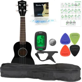 ukulele-sopranowe-czarne-pokrowiec-struny-kostki-stroik-akordy-zestaw