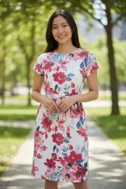 sukienka-damska-elegancka-kwiaty-falbana-wiazana-paskiem-r-40-biust-100-cm