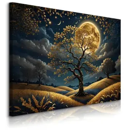 obraz-na-plotnie-do-salonu-abstrakcja-pejzaz-drzewa-ksiezyc-natura-120x80