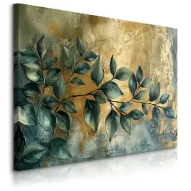 obraz-canvas-do-salonu-liscie-galazki-elementy-zlota-styl-glamour-120x80