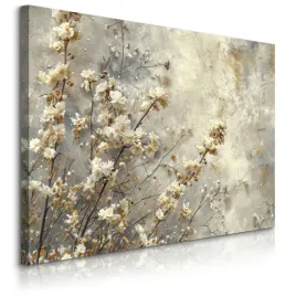 obraz-na-plotnie-do-salonu-biale-kwiaty-natura-beton-abstrakcja-100x70