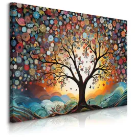 obraz-canvas-do-salonu-abstrakcja-kolorowe-drzewo-styl-boho-natura-100x70
