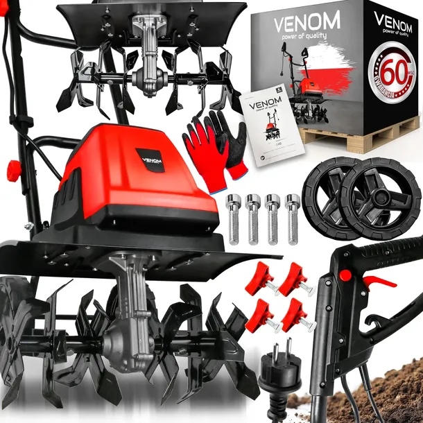 MOCNA GLEBOGRYZARKA ELEKTRYCZNA VENOM NAPĘD 1800W 40CM DO ZIEMI KULTYWATOR