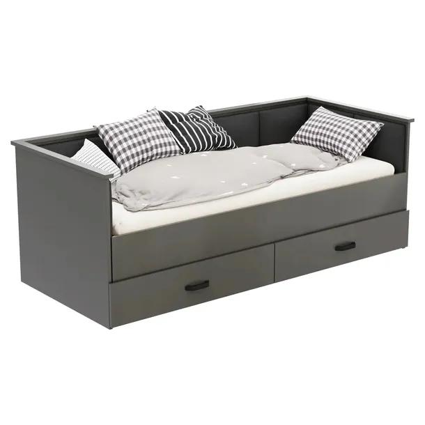 Łóżko tapicerowane rozkładane HELIOS materac szuflady 160x200 szare