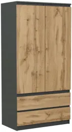 szafa-90cm-2-drzwi-2-szuflady-polki-pojemna-garderoba-antracyt-dab-wotan