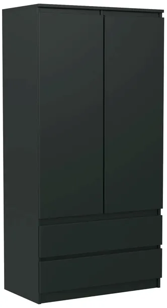SZAFA 90CM 2 DRZWI 2 SZUFLADY PÓŁKI POJEMNA GARDEROBA CZARNA CZARNY