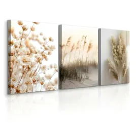 obrazy-do-salonu-set-plaza-wydmy-trawa-pampasowa-kwiaty-styl-boho-90x40