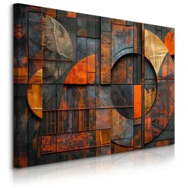 obraz-canvas-do-salonu-abstrakcja-okregi-imitacja-drewna-metal-90x60