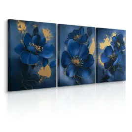 obrazy-na-plotnie-set-niebieskie-kwiaty-natura-styl-glamour-natura-90x40