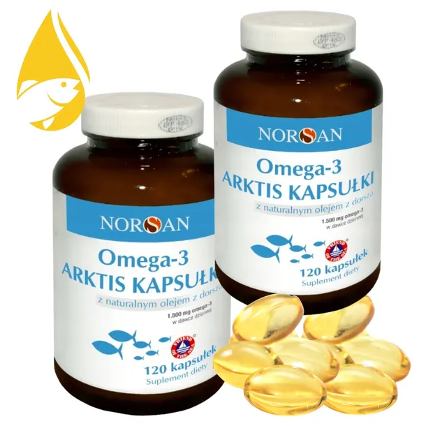 TRAN Norsan OMEGA-3 ARKTIS Naturalny Olej z Dorsza Witamina E 2x 120kaps