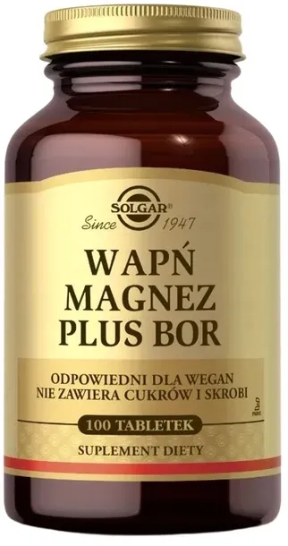 Solgar Wapń Magnez Plus Bor 100 tabletek Kości Menopauza Cytrynian